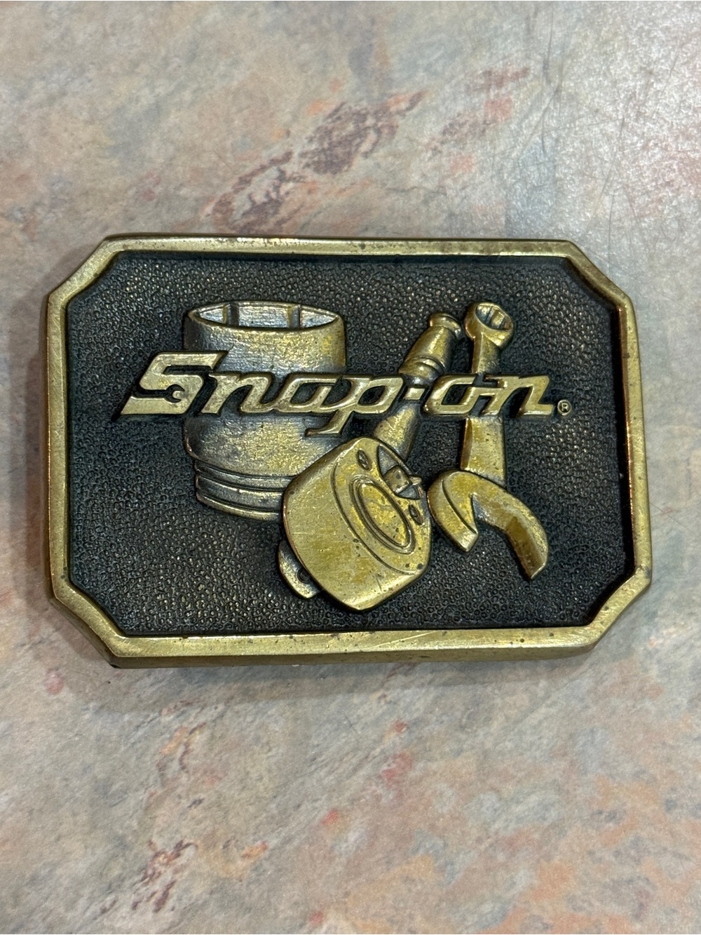 Snap On Tools Belt Buckle Solid Brass Vintage Mechanics USA BTS